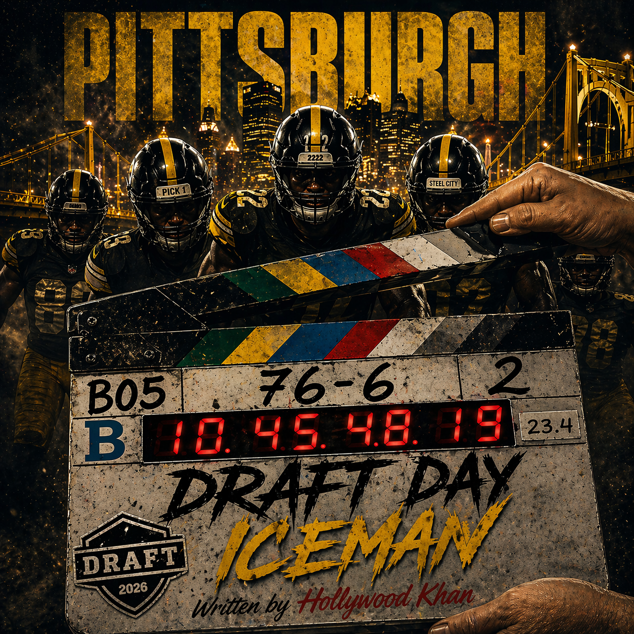 Draft Day Iceman poster featuring project in Pittsburg awaiting NFL Draft call under stadium lights